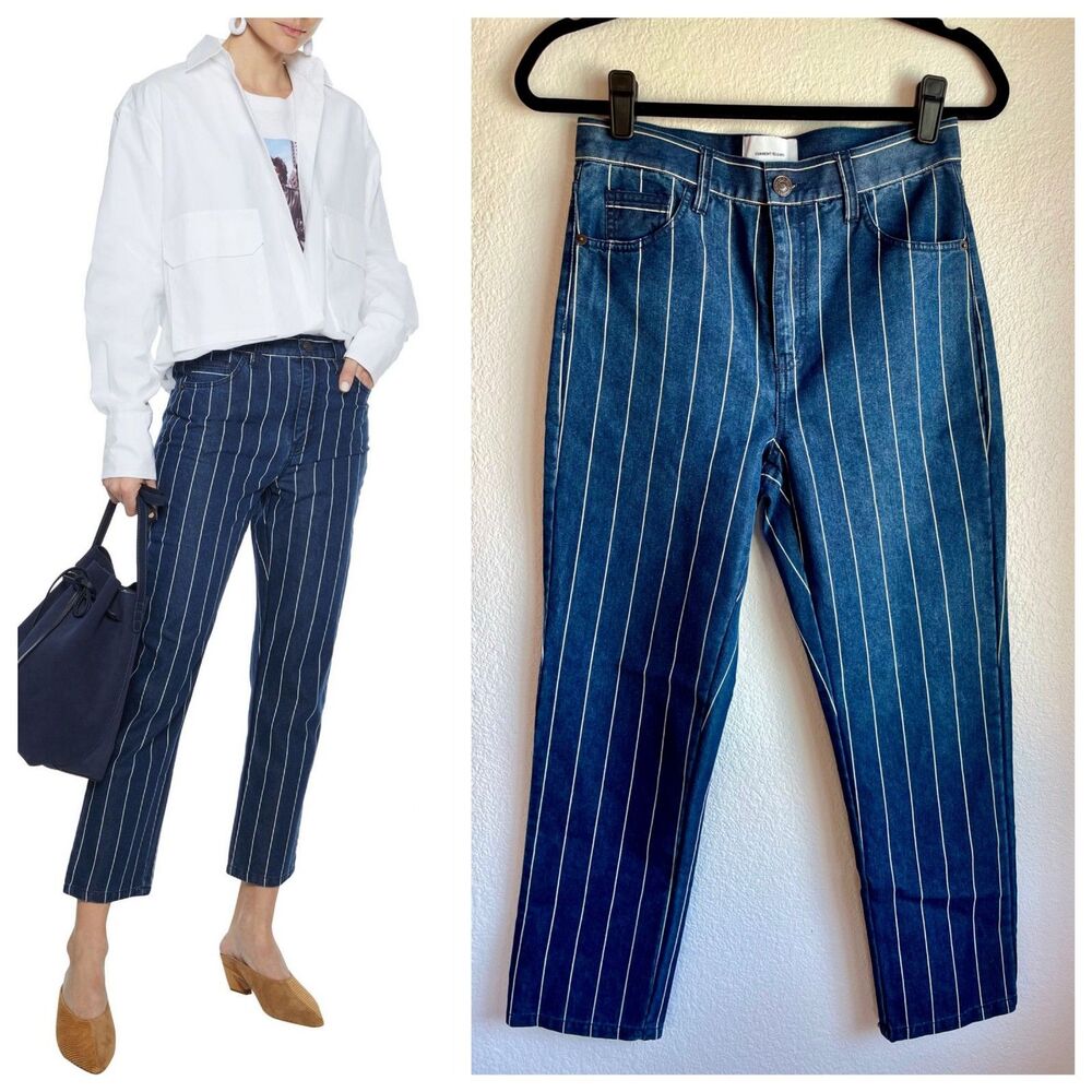 NWOT Current/Elliot The Vintage Cropped Striped High-Rise Slim Straight Jeans 26